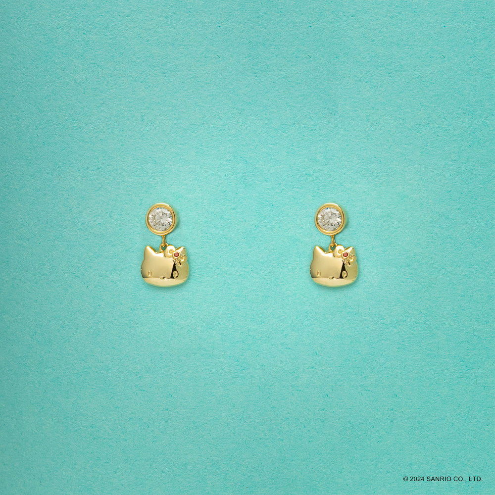 Aretes de Plata Baño de Oro 18K | Hello Kitty Diamonds