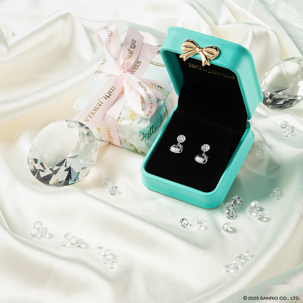 Aretes de Plata Baño de Oro Blanco 18K | Hello Kitty Diamonds