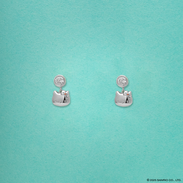 Aretes de Plata Baño de Oro Blanco 18K | Hello Kitty Diamonds