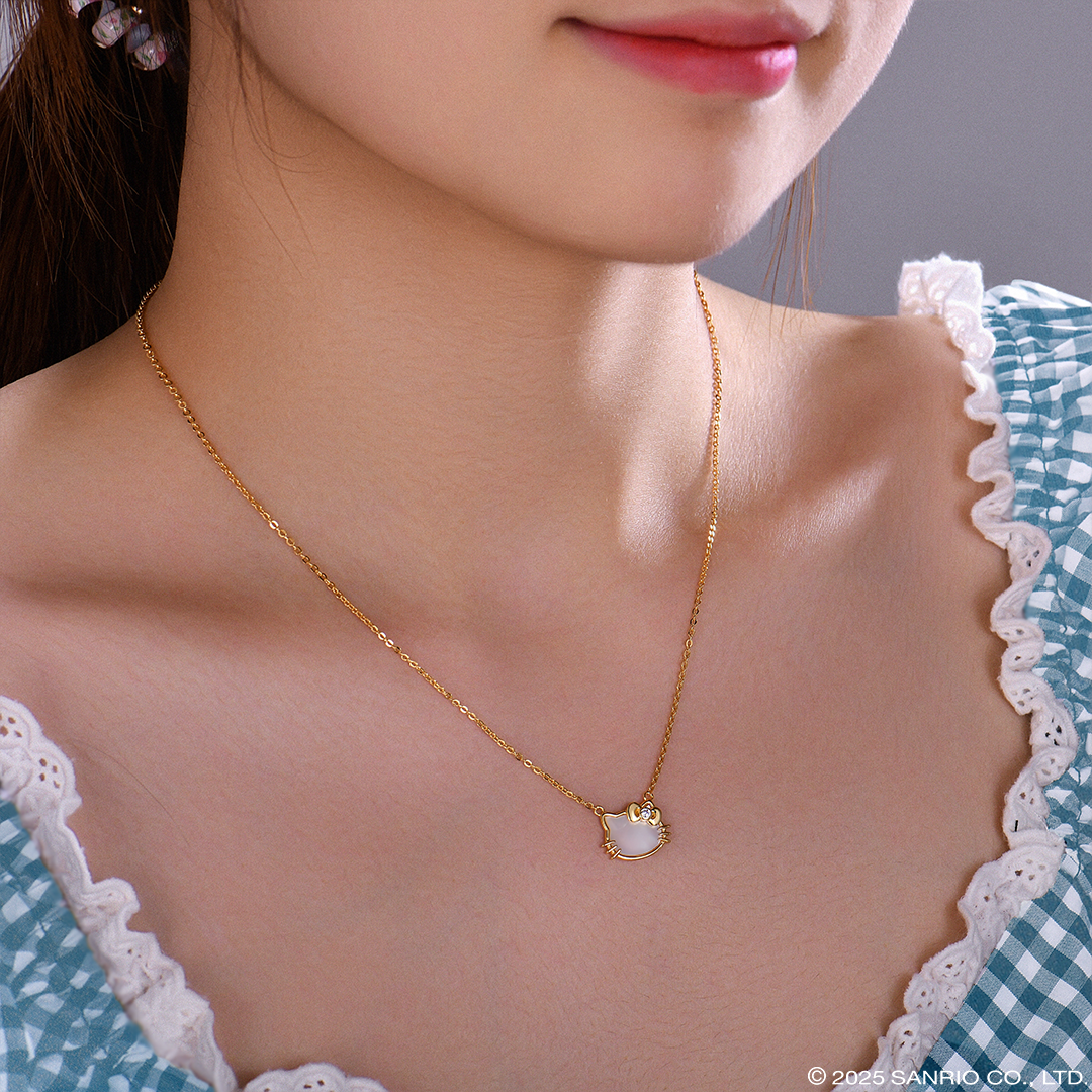 Collar Madre Perla |  Plata con Baño de Oro 18k | Hello Kitty