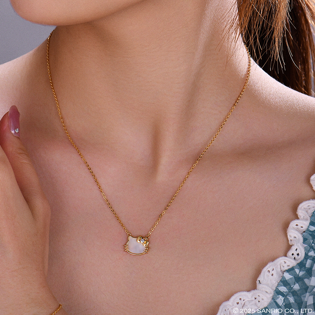 Collar Madre Perla |  Plata con Baño de Oro 18k | Hello Kitty