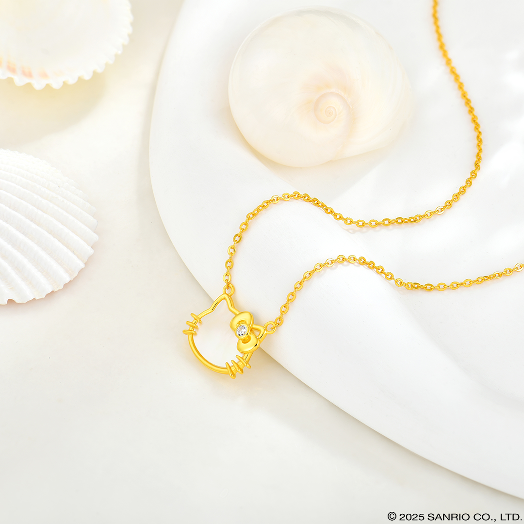 Collar Madre Perla |  Plata con Baño de Oro 18k | Hello Kitty